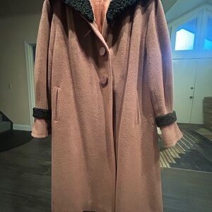 Vintage 1950's Copper/Brown Coat with Black shearling Collar